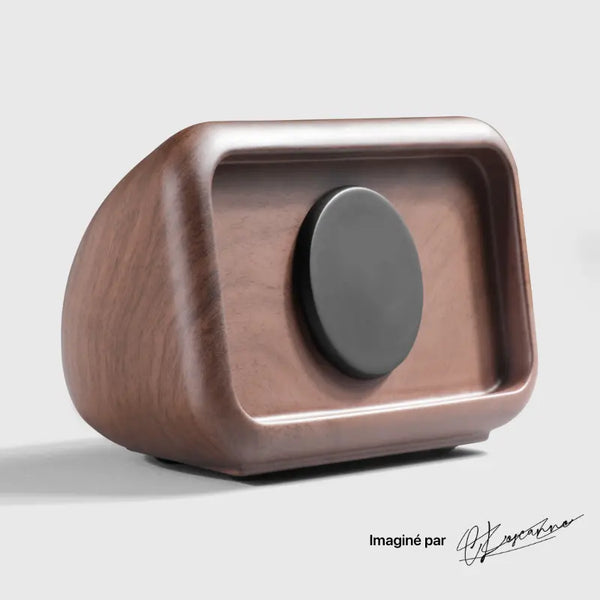 Retro wooden alarm clock with black button, by Craft Kittiesfr