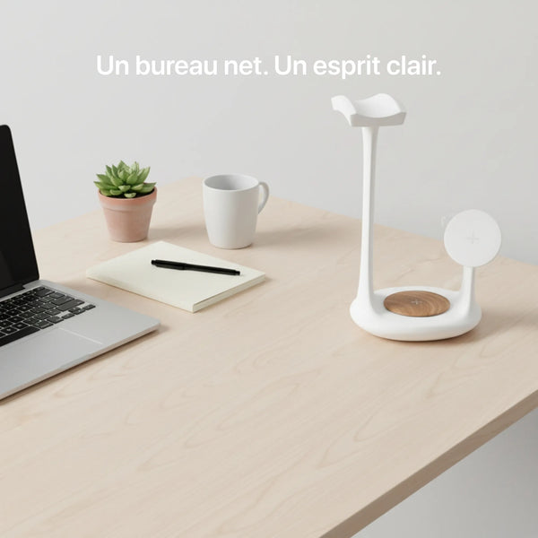 White 3-in-1 headset charger from Craft Kittiesfr with sleek design and minimalistic style.