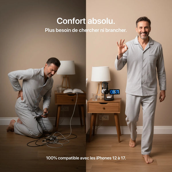 Chargeur 3-en-1 noir Craft Kittiesfr avec porte casque, compatible avec iPhone 12 à 17.