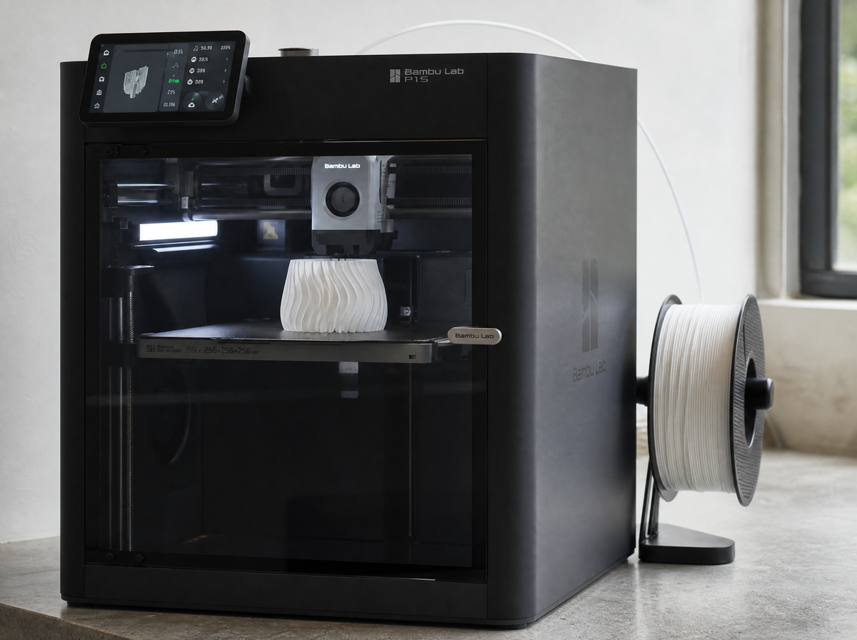 Poste d'impression 3D — les chargeurs sortent ici en blanc, encore bruts.