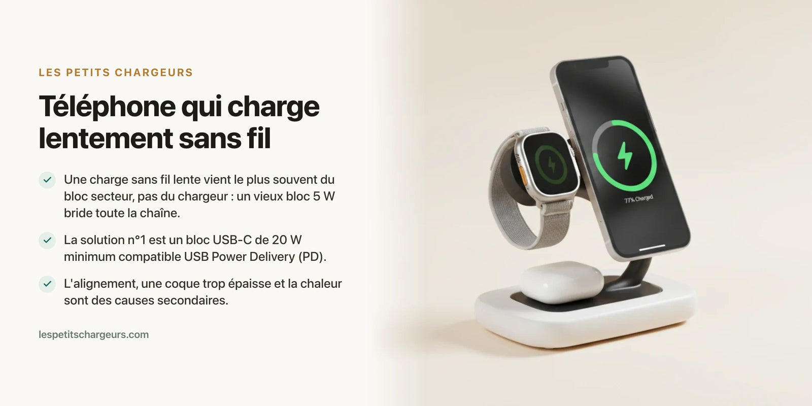 Téléphone qui charge lentement sans fil — chargeur sans fil Les Petits Chargeurs
