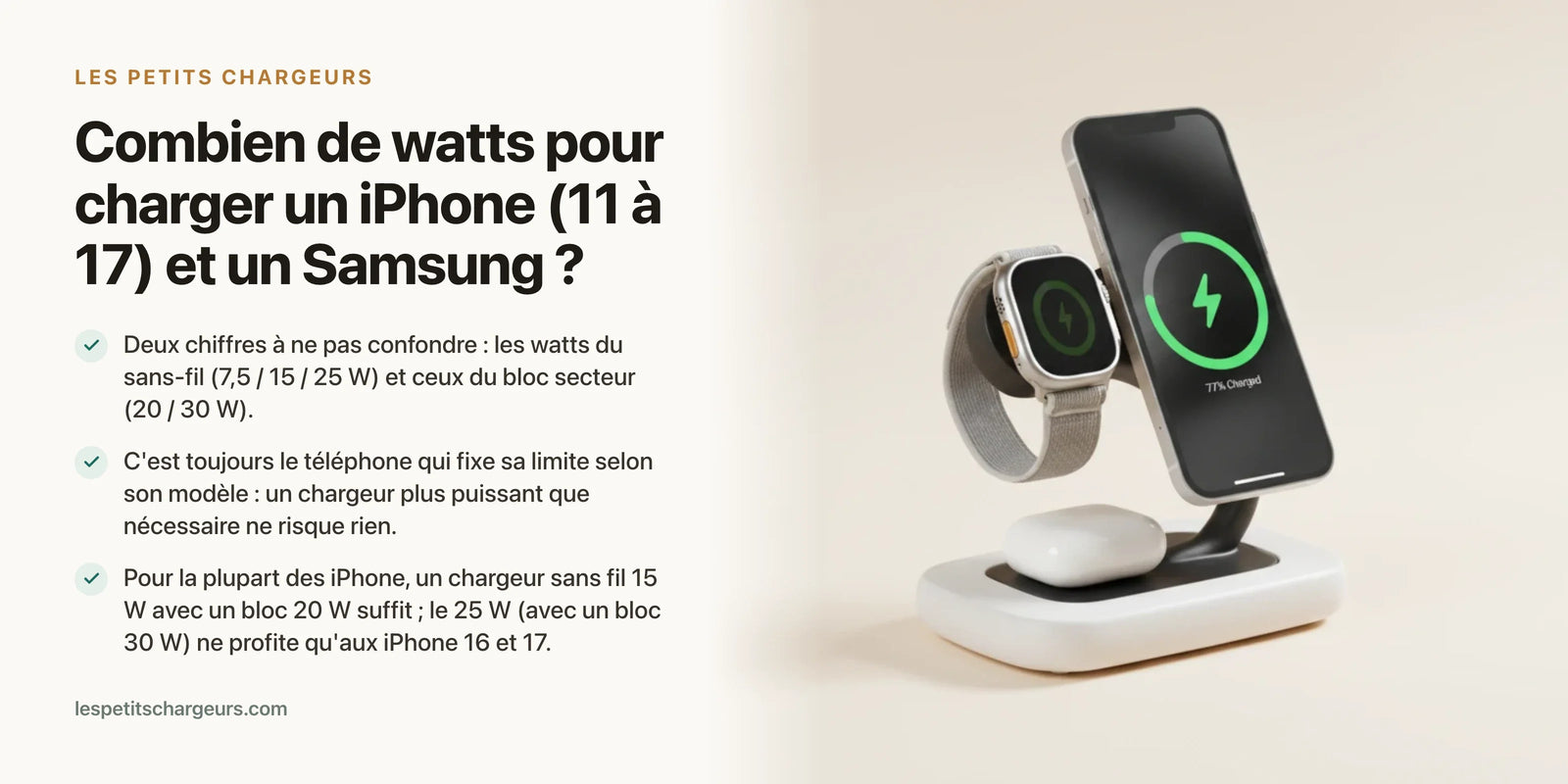Combien de watts pour charger un iPhone (11 à 17) et un Samsung ? — chargeur sans fil Les Petits Chargeurs