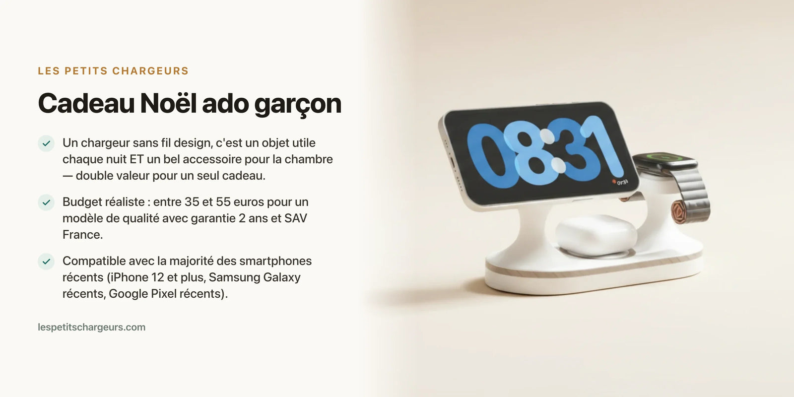 Cadeau Noël ado garçon : un chargeur sans fil original pour sa table de nuit — chargeur sans fil Les Petits Chargeurs