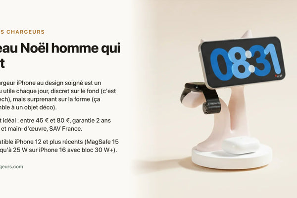 Cadeau Noël homme qui a tout : l'objet insolite qui charge l'iPhone sans ressembler à un chargeur — chargeur sans fil Les Petits Chargeurs