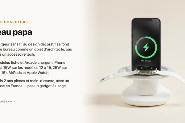 Cadeau papa : le chargeur design pour son bureau, qu'on prendrait pour un objet d'architecte — chargeur sans fil Les Petits Chargeurs