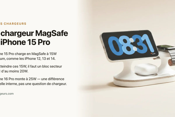 Quel chargeur MagSafe pour iPhone 15 Pro ? (15W, titane) — chargeur sans fil Les Petits Chargeurs