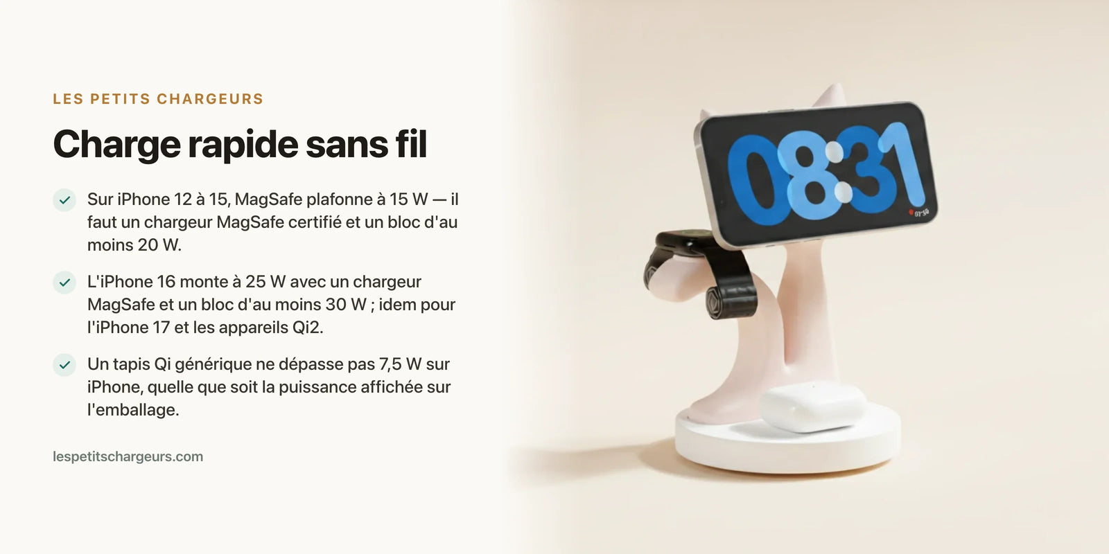 Charge rapide sans fil : comment l'activer et quels watts attendre — chargeur sans fil Les Petits Chargeurs