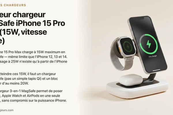 Meilleur chargeur MagSafe iPhone 15 Pro Max (15W, vitesse reelle) — chargeur sans fil Les Petits Chargeurs