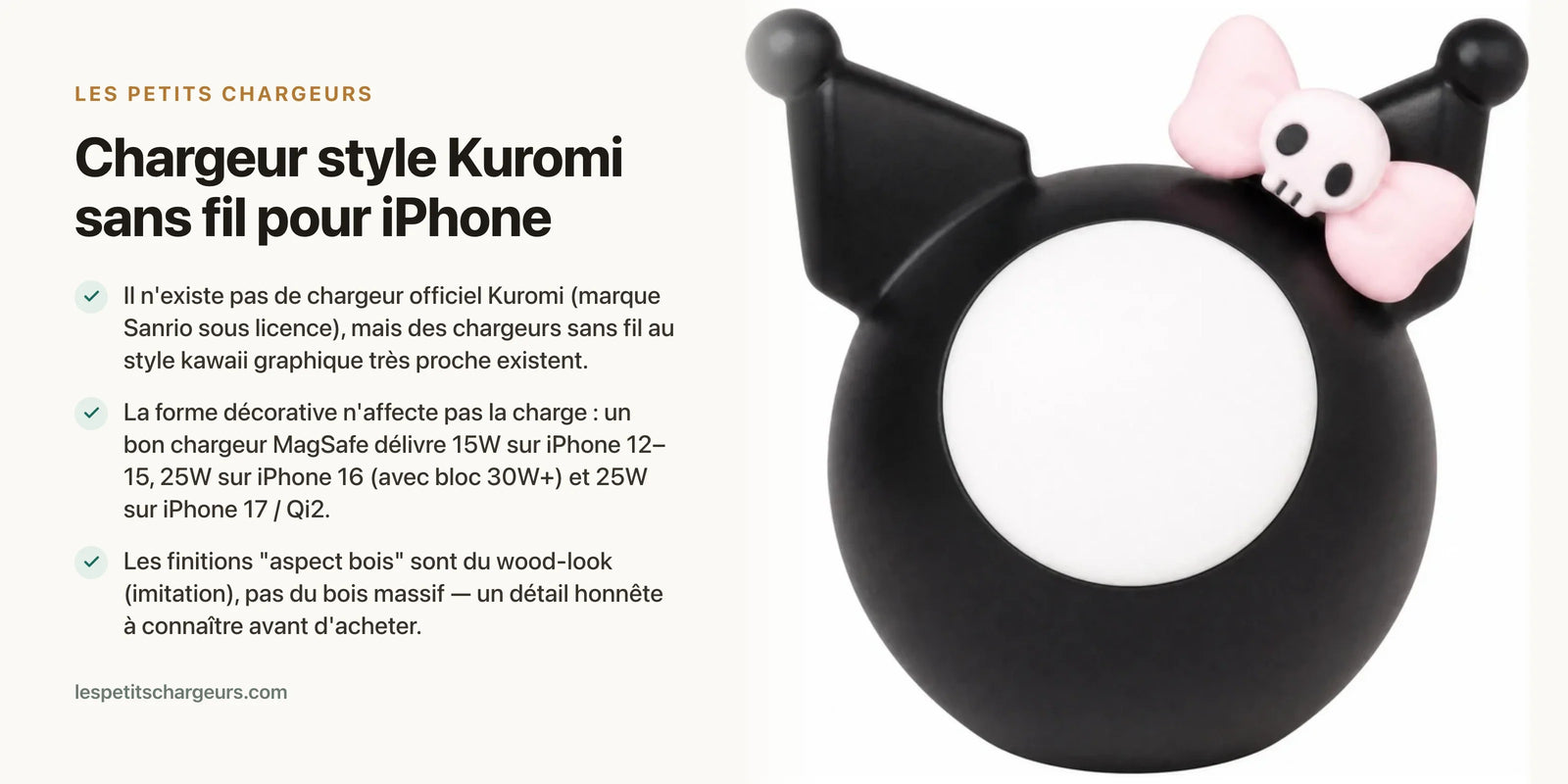 Chargeur style Kuromi sans fil pour iPhone : élégant et kawaii — chargeur sans fil Les Petits Chargeurs