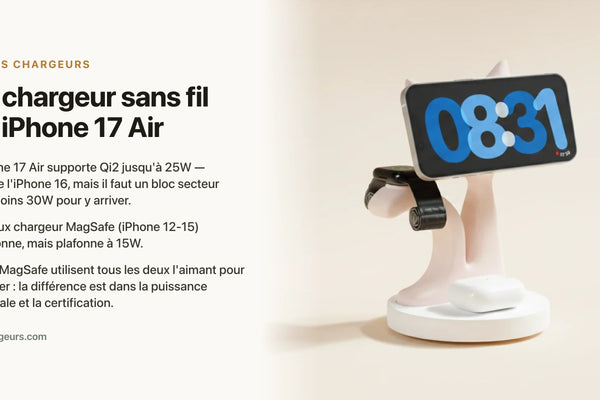 Quel chargeur sans fil pour iPhone 17 Air ? Qi2 25W et finesse — chargeur sans fil Les Petits Chargeurs