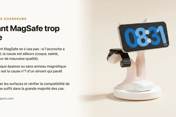 Aimant MagSafe trop faible : pourquoi il glisse et comment y remédier — chargeur sans fil Les Petits Chargeurs