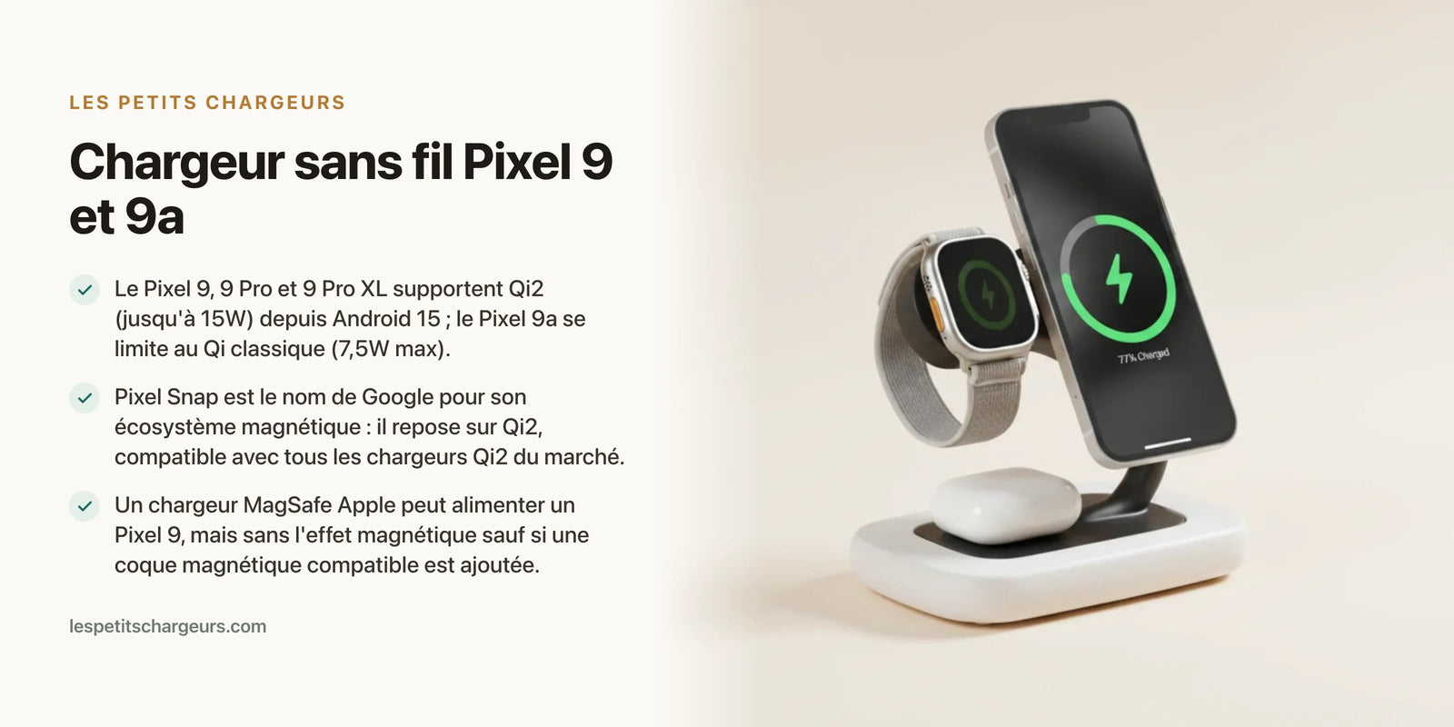 Chargeur sans fil Pixel 9 et 9a : Qi2, Pixel Snap et MagSafe — chargeur sans fil Les Petits Chargeurs