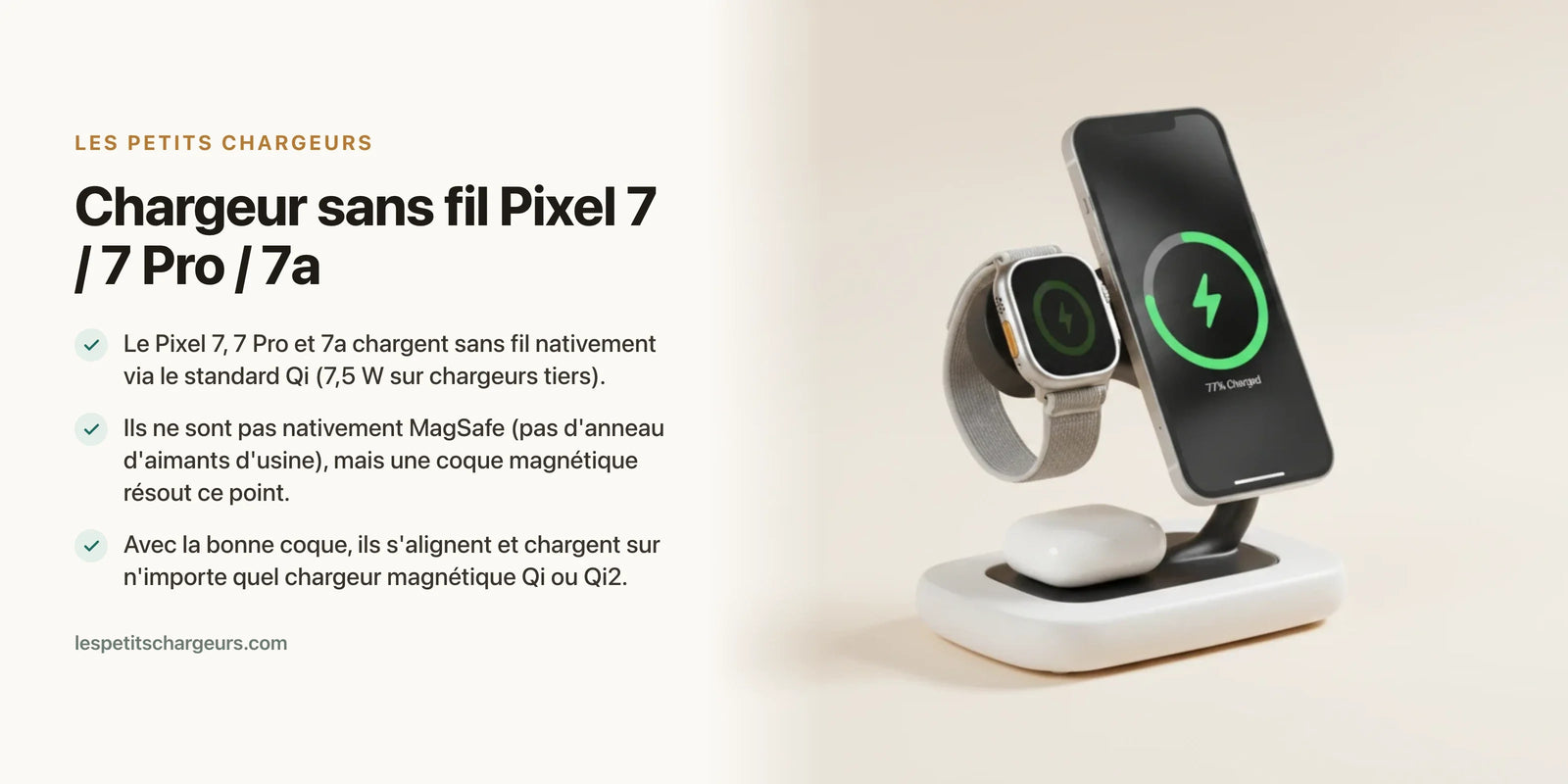 Chargeur sans fil Pixel 7 / 7 Pro / 7a : induction Qi et MagSafe via coque — chargeur sans fil Les Petits Chargeurs