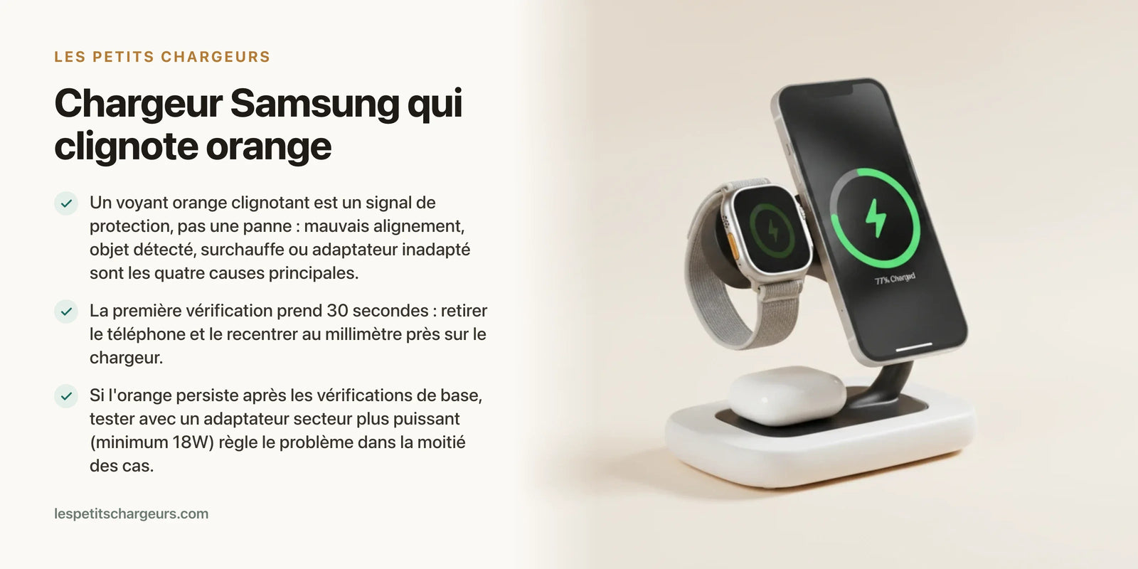 Chargeur Samsung qui clignote orange : pourquoi et comment corriger — chargeur sans fil Les Petits Chargeurs