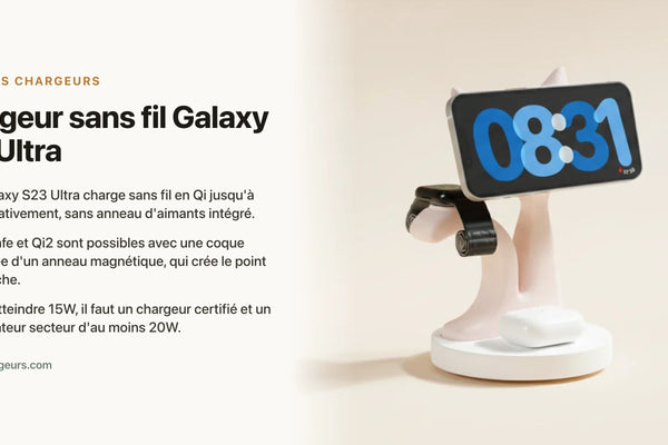 Chargeur sans fil Galaxy S23 Ultra : Qi 15W et MagSafe avec coque — chargeur sans fil Les Petits Chargeurs