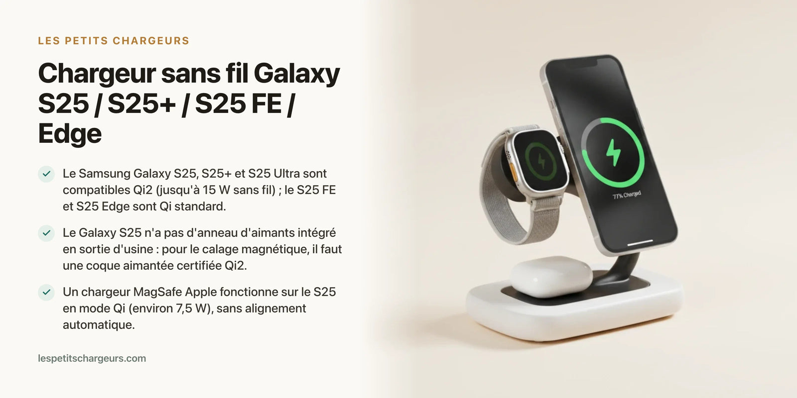 Chargeur sans fil Galaxy S25 / S25+ / S25 FE / Edge : Qi2 et MagSafe — chargeur sans fil Les Petits Chargeurs