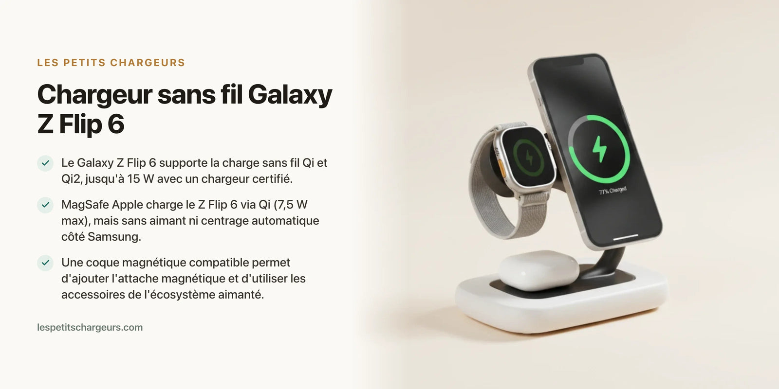Chargeur sans fil Galaxy Z Flip 6 : Qi, MagSafe et coque magnétique — chargeur sans fil Les Petits Chargeurs