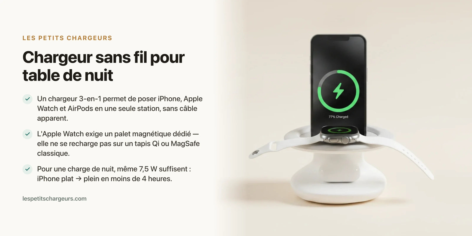 Chargeur sans fil pour table de nuit : iPhone, Watch et AirPods au réveil — chargeur sans fil Les Petits Chargeurs