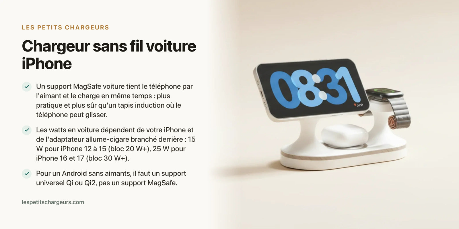 Chargeur sans fil voiture iPhone : MagSafe ou induction, lequel ? — chargeur sans fil Les Petits Chargeurs