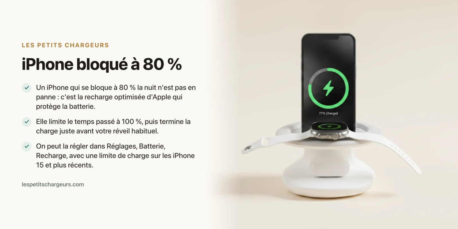 iPhone bloqué à 80 % — chargeur sans fil Les Petits Chargeurs