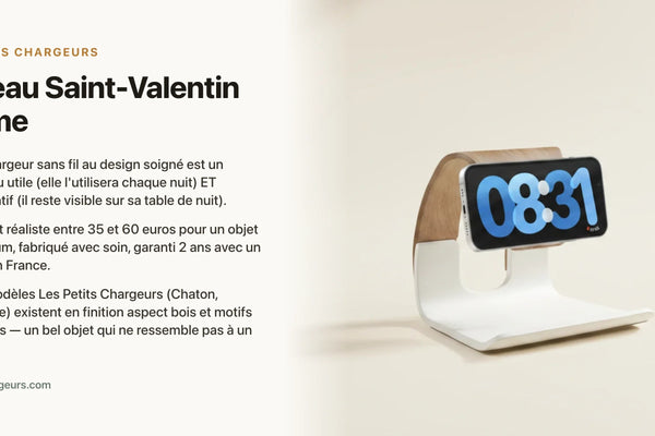 Cadeau Saint-Valentin femme : l'objet déco-chargeur pour sa table de nuit — chargeur sans fil Les Petits Chargeurs