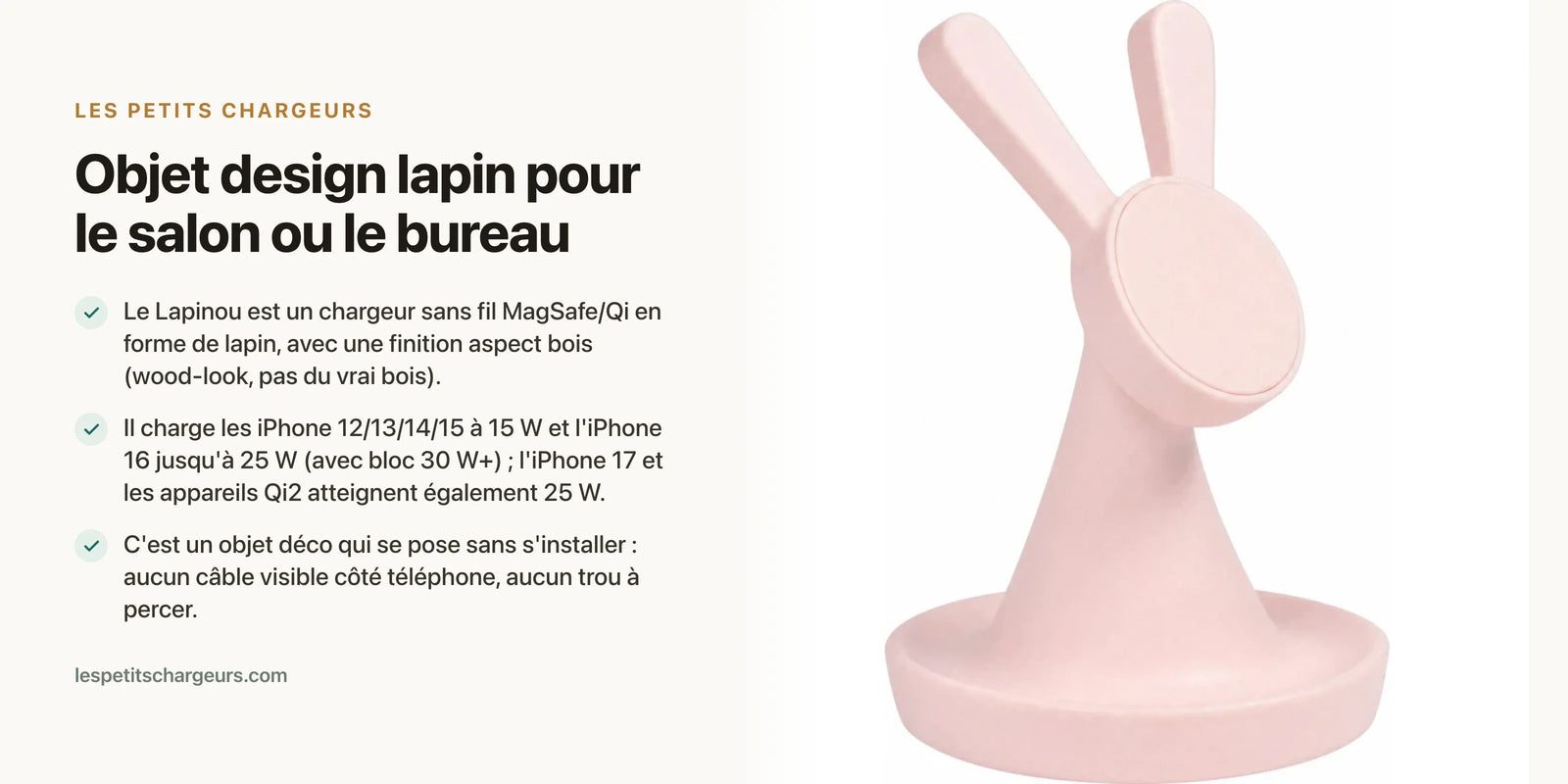 Objet design lapin pour le salon ou le bureau — chargeur sans fil Les Petits Chargeurs