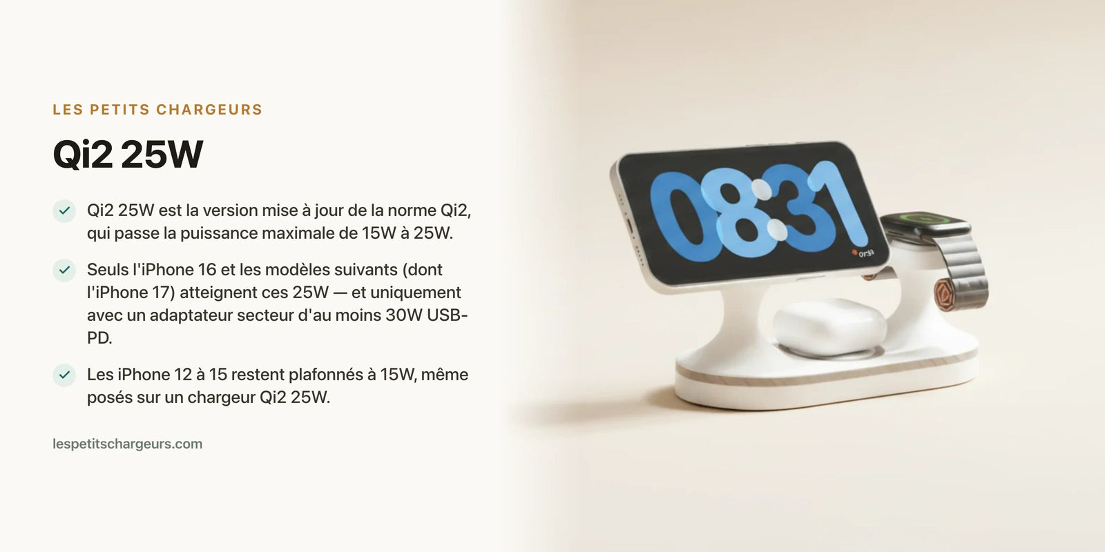 Qi2 25W : la nouvelle norme de charge sans fil expliquee — chargeur sans fil Les Petits Chargeurs