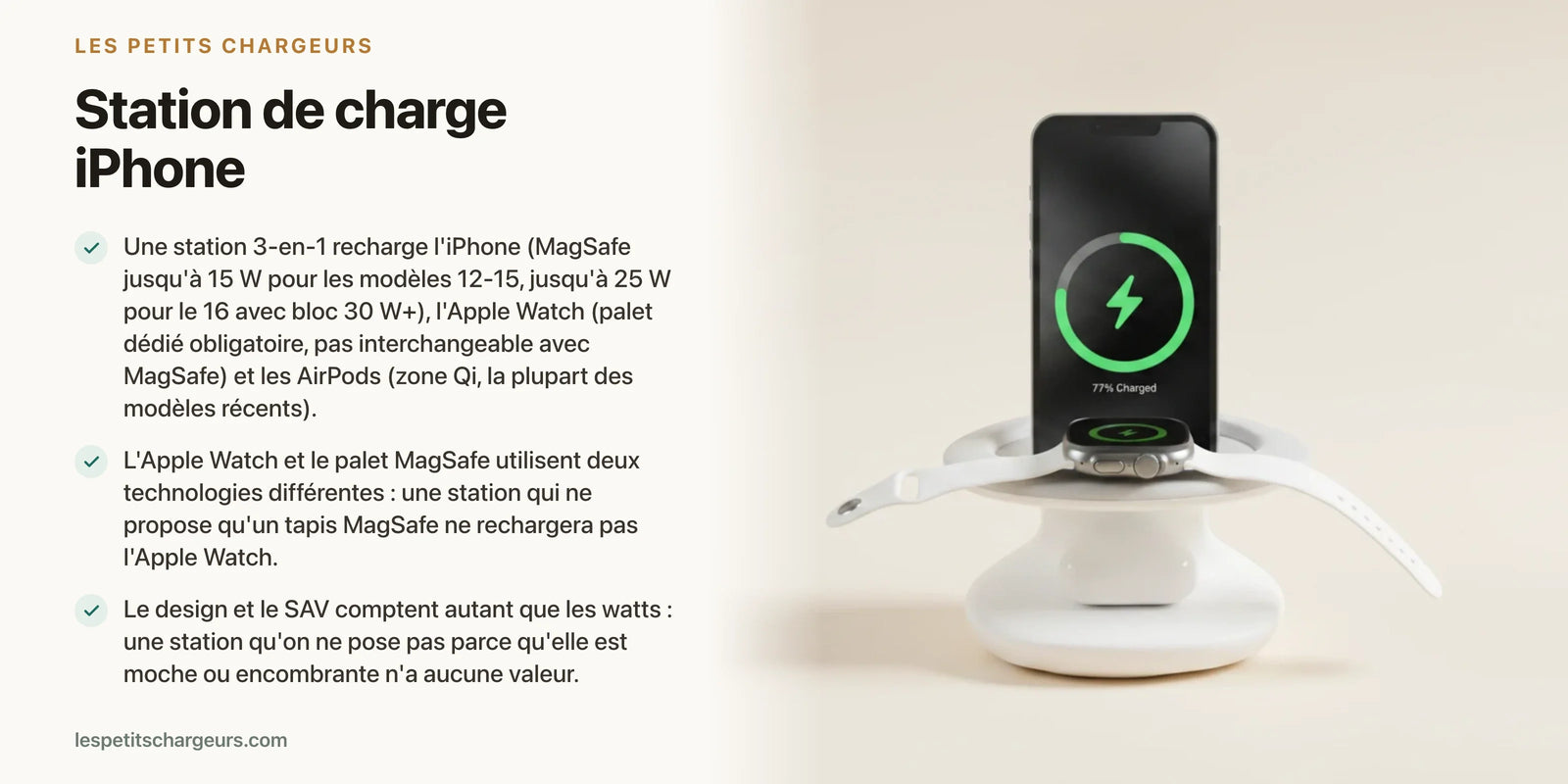 Station de charge iPhone : tout recharger en un seul endroit (2026) — chargeur sans fil Les Petits Chargeurs
