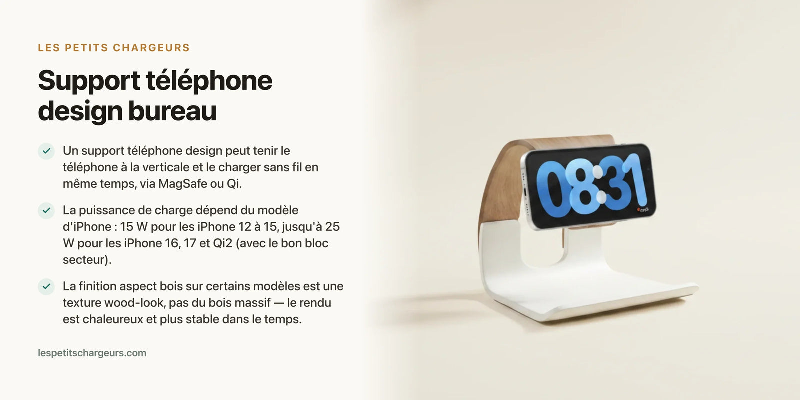 Support téléphone design bureau : le chargeur déco qui tient et charge simultanément — chargeur sans fil Les Petits Chargeurs