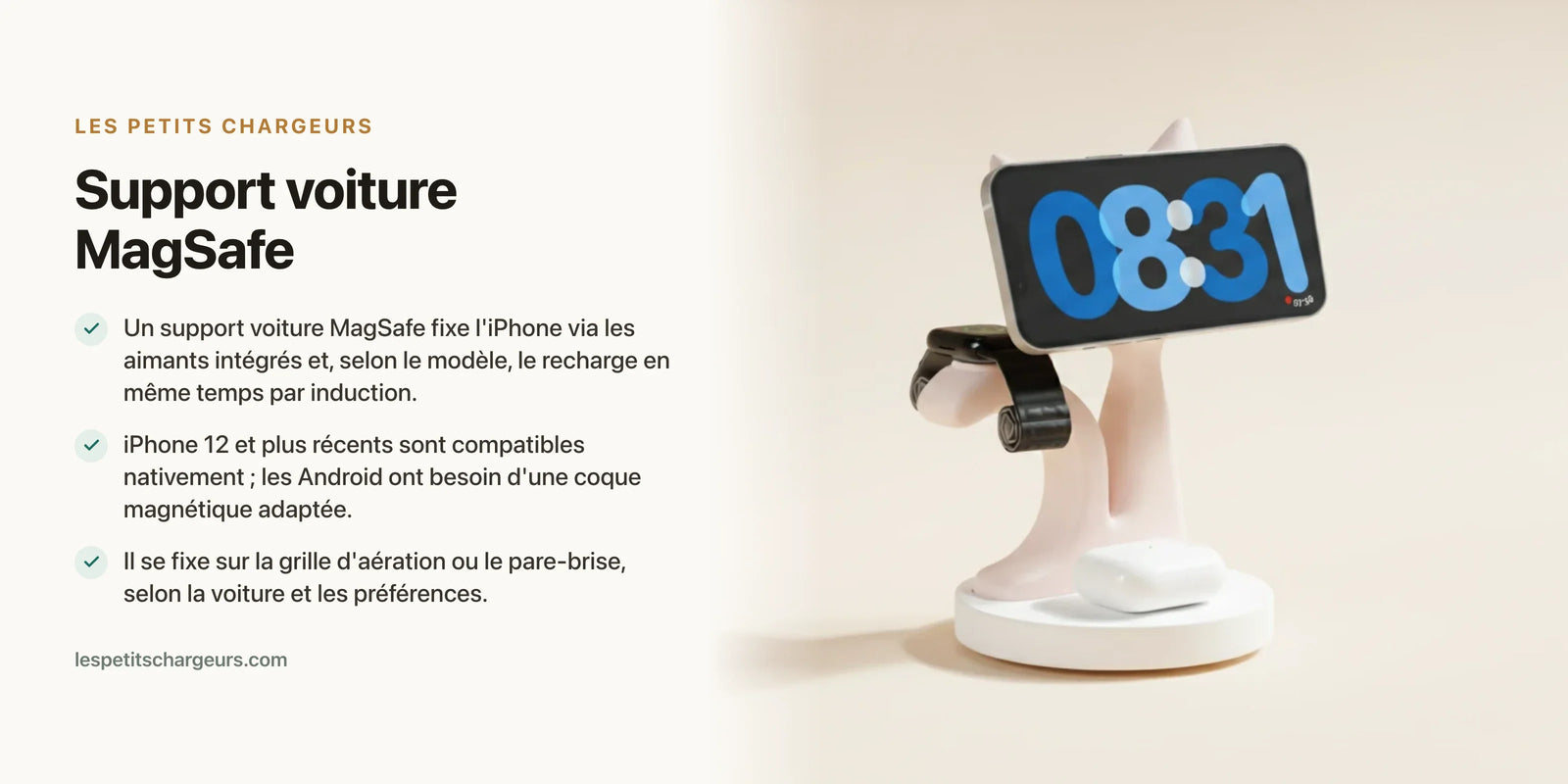 Support voiture MagSafe : fixer son iPhone et le recharger en roulant — chargeur sans fil Les Petits Chargeurs