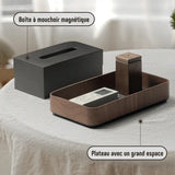 Boîte à mouchoirs en bois premium double rectangle, noire et marron, avec espace de rangement moderne.
