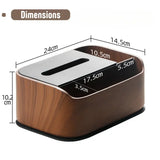 Boîte à mouchoirs en bois premium avec compartiments, dimensions 24cm x 14.5cm x 10.2cm, style moderne et élégant.
