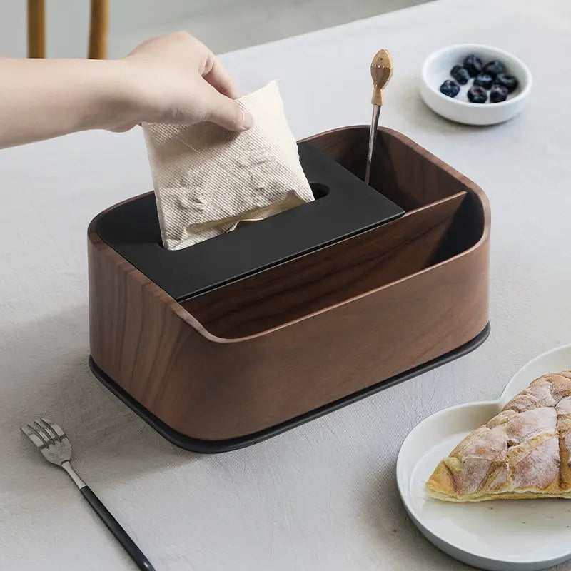 Boîte à Mouchoirs Bois Premium avec Compartiments - 24cm