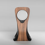 Wooden charging station with sleek black accents for seamless device charging.