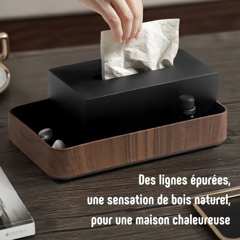 Boîte à mouchoirs en bois premium rectangle double avec design moderne et finition naturelle.