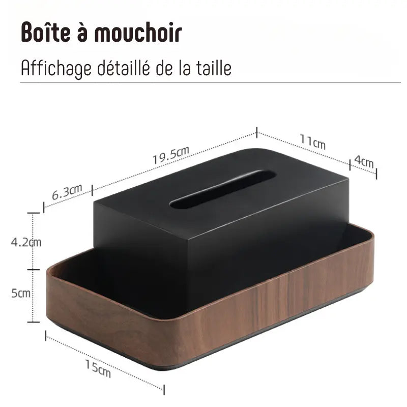 Boîte à mouchoirs en bois premium double rectangle avec finition naturelle et compartiment de rangement.