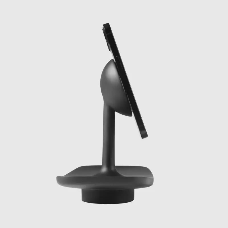 Black minimalist smartphone stand with a sleek design for easy viewing