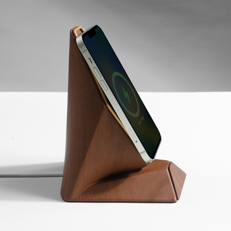 Support Hexagone Bois MagSafe - Station Charge Téléphone Murale