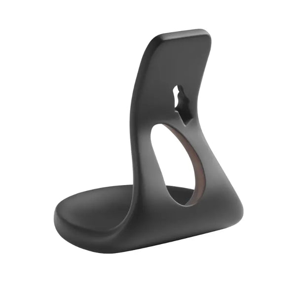 Support BlackTray pour téléphone en noir, organiseur de bureau avec anneau de maintien, design élégant et moderne.
