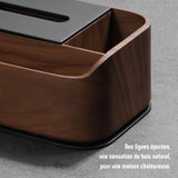 Premium wooden tissue box with compartments, designed for desk or living room use.