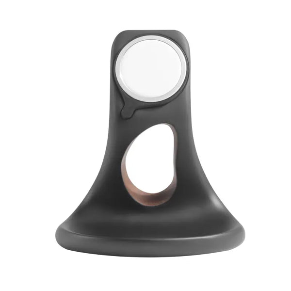 Black phone holder and desk organizer with a sleek design and integrated charging feature by Station de charge