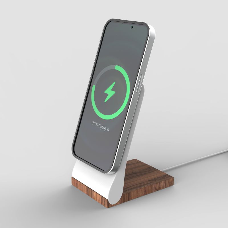Support Téléphone EléganTech Bois MagSafe avec Chargeur 15W