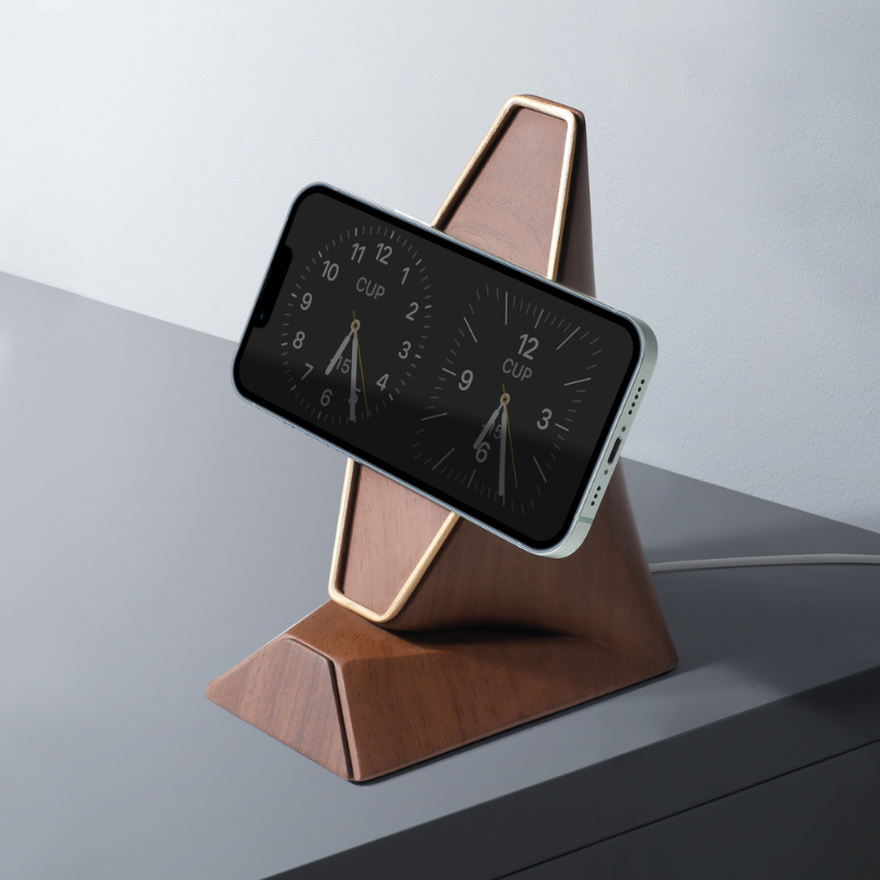 Support Hexagone Bois MagSafe - Station Charge Téléphone Murale