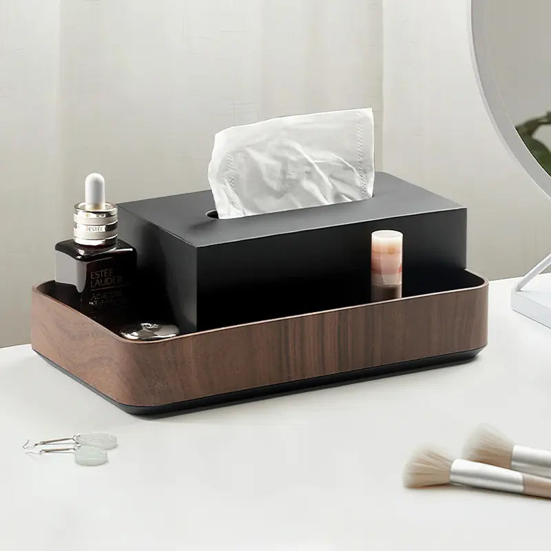 Boîte à Mouchoirs Bois Double Rectangle Premium - Rangement