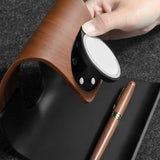 Natural wood MagSafe phone charger with removable pad and modern design by Station de charge.