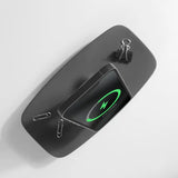 Black minimalist charging dock with wireless charging pad and metal clips, by Craft Kittiesfr.
