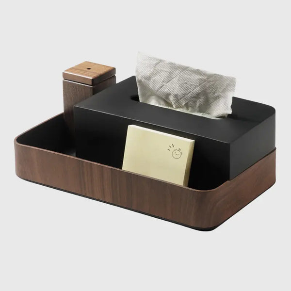 Premium double rectangle wooden tissue box with modern design, featuring a compartment for notes, by Boîte à mouchoirs.