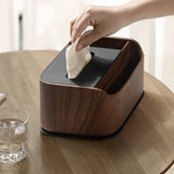 Boîte à mouchoirs en bois premium avec compartiments, finition brun foncé, style moderne et élégant.