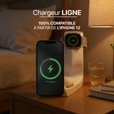 Charger 3-en-1 Ligne by Craft Kittiesfr, featuring a sleek design with wireless charging for iPhone and Apple Watch.