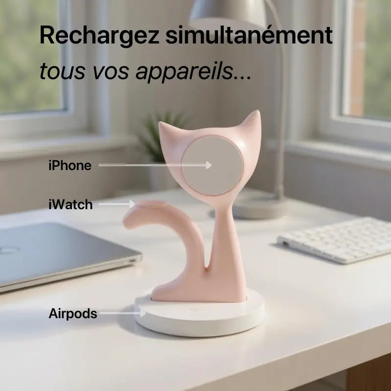 Chargeur Sans Fil Chaton - Station de Charge Rapide 5V-9V